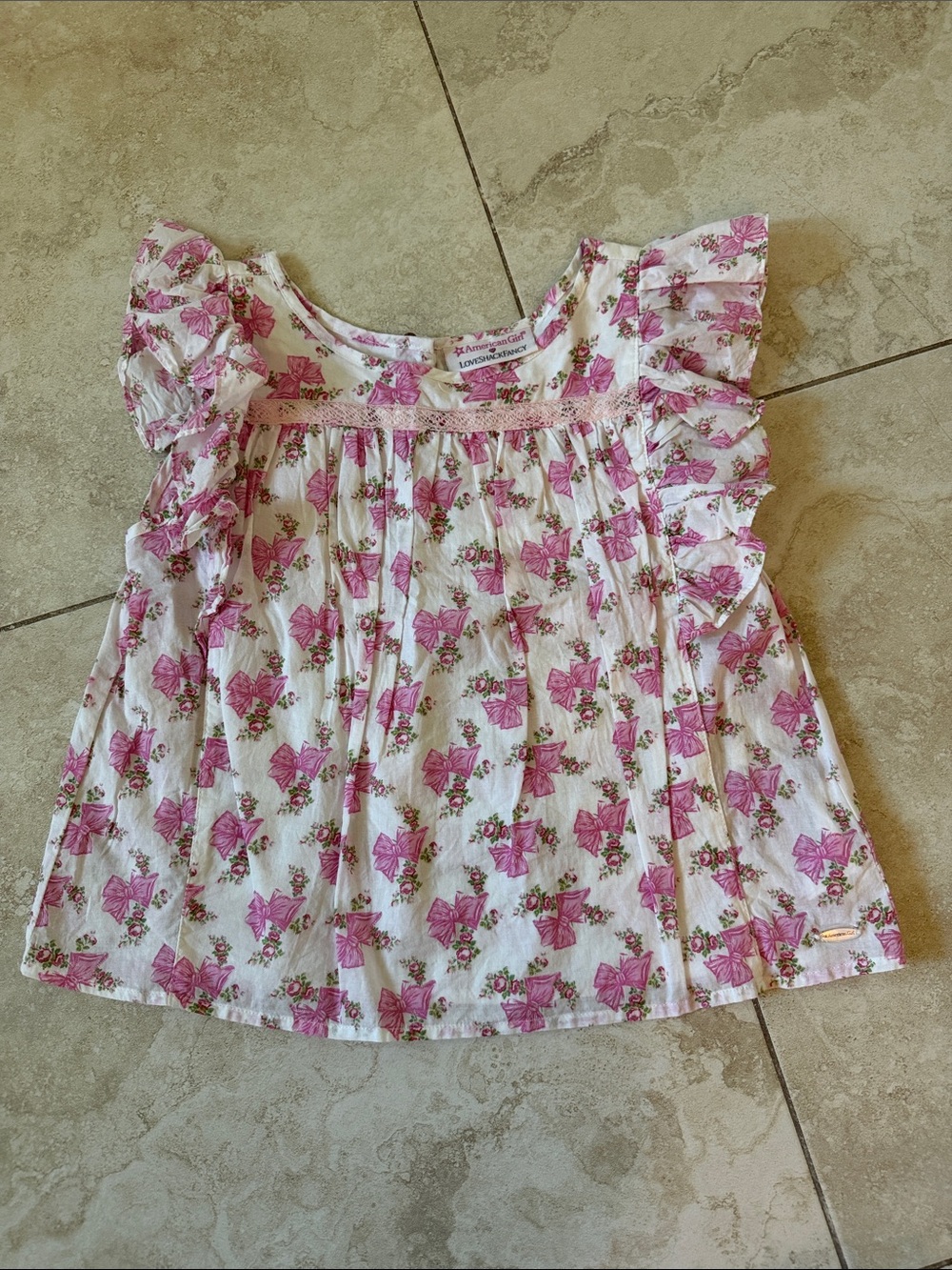 American Girl Love Shack Fancy Girls' Pink Floral Flutter Sleeve Top size 12